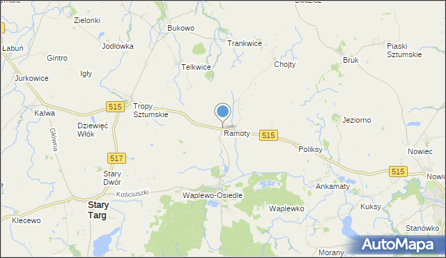 mapa Ramoty, Ramoty gmina Stary Targ na mapie Targeo